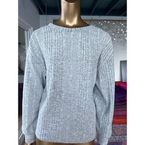 Women's Ribbed Plunging Crossover Long Sleeve Sweater Knit Top Gray Size X-Large